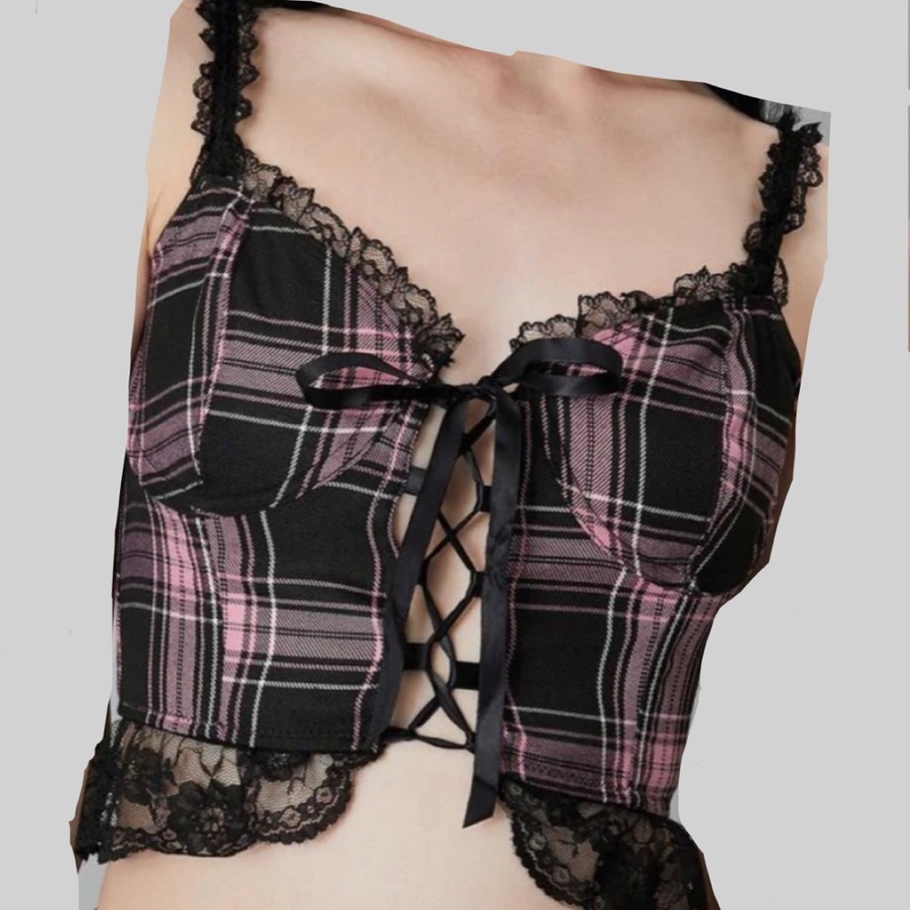 Widow dollskill pink plaid ruffle corset top sz xxl